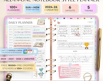 All-in-One Digital Planner 2024, 2025, 2026, Undated Digital Planner, Digital Journal, Digital Goodnotes Template, Notability, Daily Planner