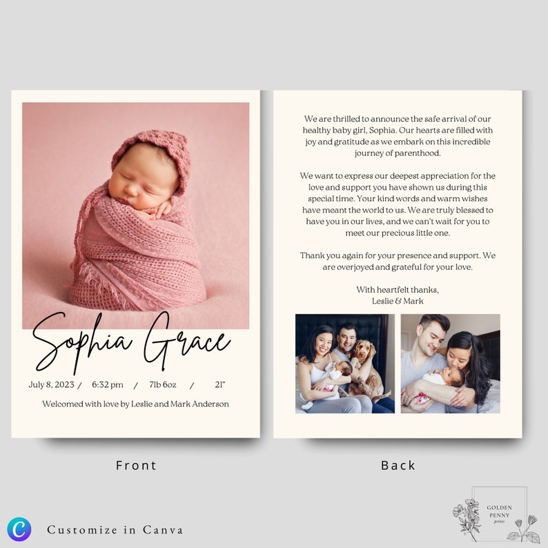 Birth Announcement Card Template, Newborn Baby Card, Minimalist Baby ...