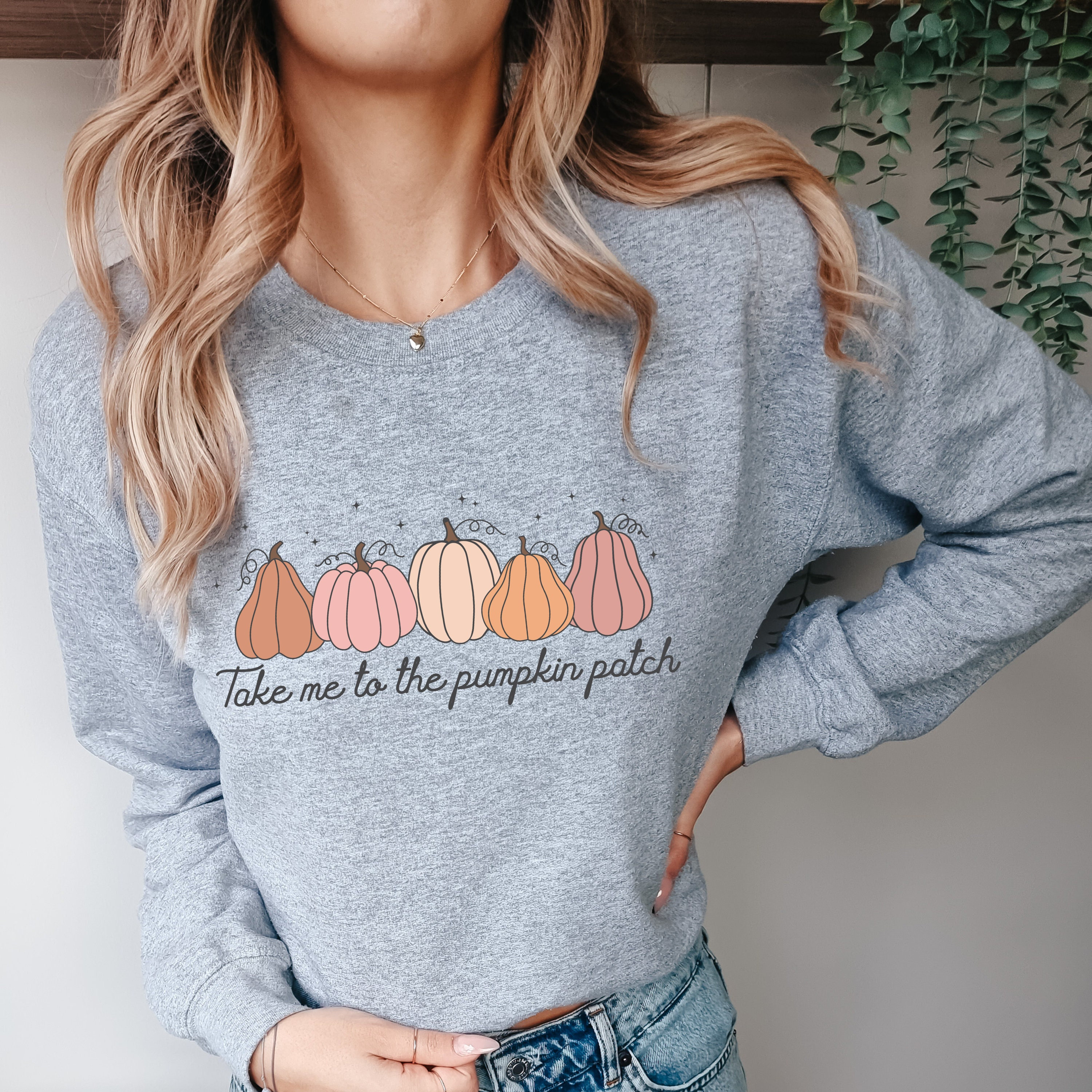 Discover Take Me to the Pumpkin Patch Women's Sweatshirt, Pumpkin Sweatshirt, Women's Fall shirt, Fall Pink and Orange Pumpkin Sweatshirt, Fall Gift