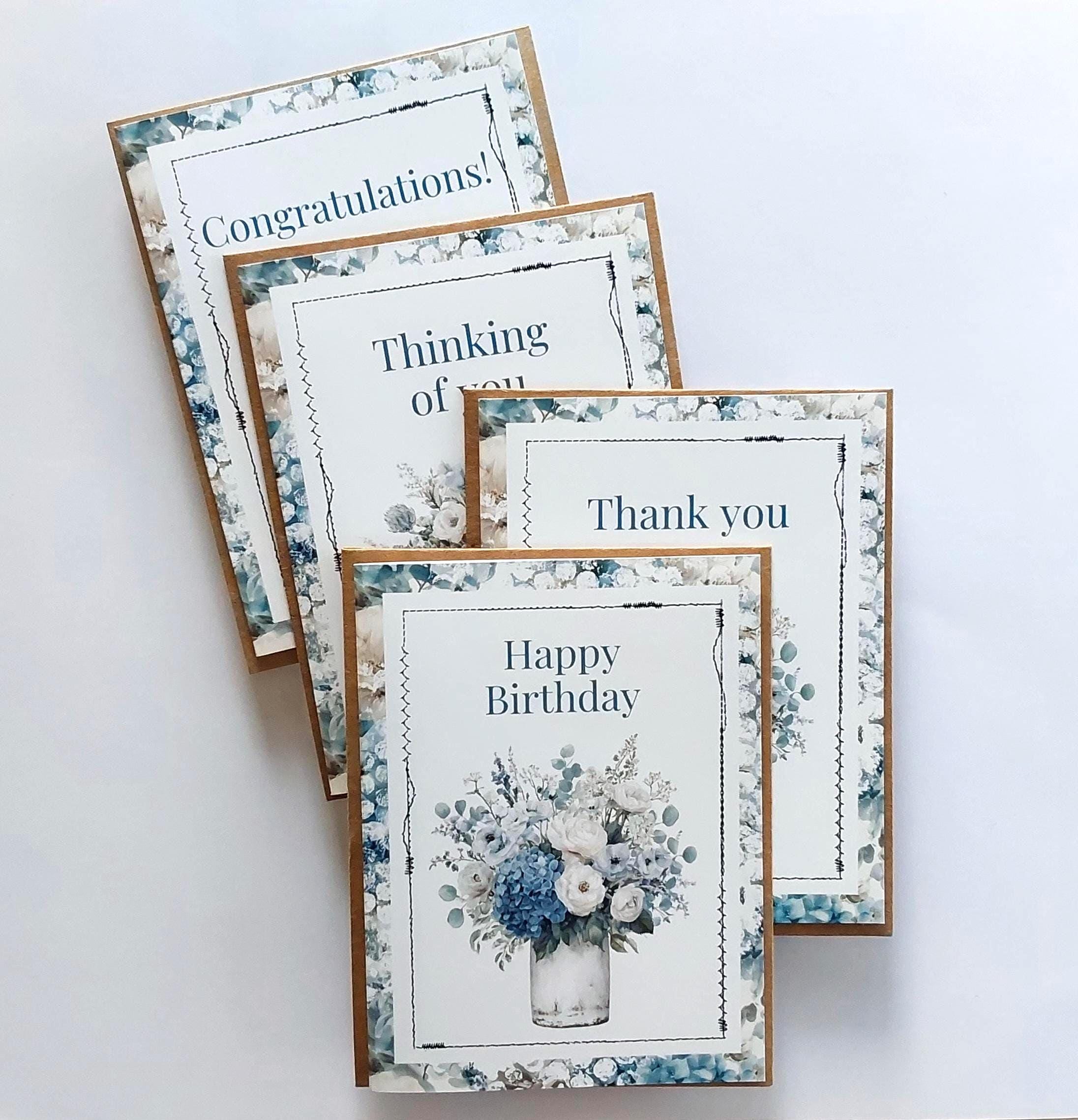 Blue Hydrangea Botanical Note Cards – Set of 8 Everyday Sentiments - Etsy