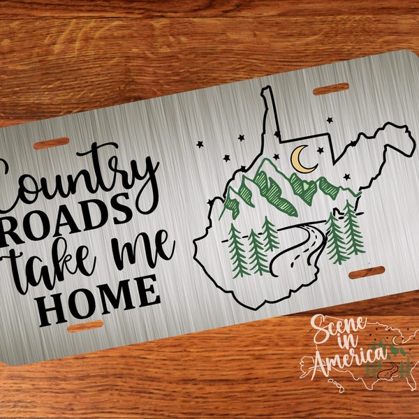 West Virginia License Plate, State Front License Plate, Country Roads Vanity License Plate, Custom License Plate Car Tag Gift for Her or Him