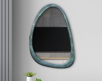 Antique Painted Wall Mirror, Irregular Mirror, Asymetric Large Wall Mirror, Mid Century Style Mirror.