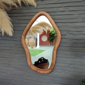 Irregular Wall Mirror, Asymetric Wood Mirror, Wavy Mirror, Modern Asymmetrical Wall Mirror Decor