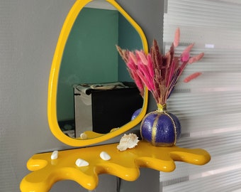 Asymetrical Wavy Shelf and Wavy Mirror, Unique Shelf, Curvy Shelf, Colorful Shelf, Wavy Shelf Decor and Mirror,