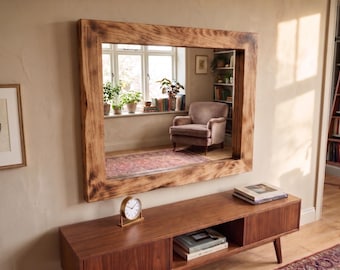 Aged Rustic Wall Mirror Reclaimed Wood Frame Farmhouse Entryway Statement Home Accent