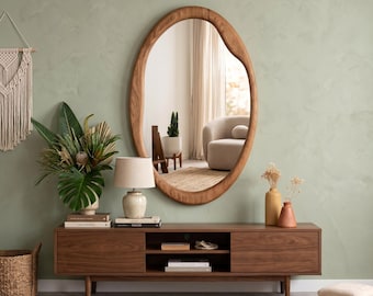 Organic Asymmetrical Wood Mirror Modern Wall Mirror Japandi Wabi Sabi Statement Decor