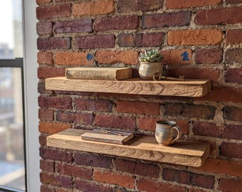 Distressed Chestnut Wood Floating Shelves Set Rustic Wall Shelf Thick Solid Wood Farmhouse Decor