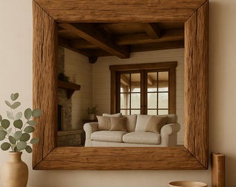 Reclaimed Oak Wood Mirror Rustic Farmhouse Style, Handmade