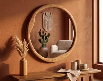 Asymmetrical Wood Mirror, Organic Shape Wall Decor, Irregular Natural Frame, Modern Entryway Accent
