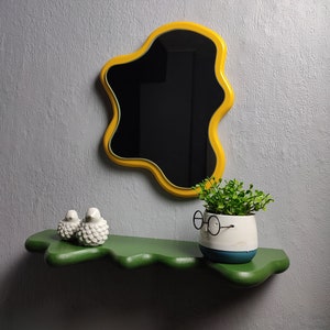 Colorful Shelf and Mirror Set , Unique Mirror, Floating Shelf, Wavy Shelf and Mirror Set. image 9