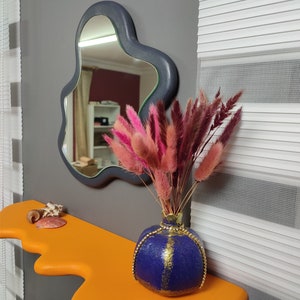 Colorful Shelf and Mirror Set , Unique Mirror, Floating Shelf, Wavy Shelf and Mirror Set. image 7