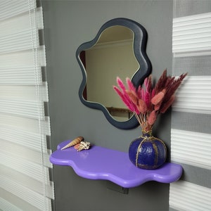 Colorful Shelf and Mirror Set , Unique Mirror, Floating Shelf, Wavy Shelf and Mirror Set. image 5