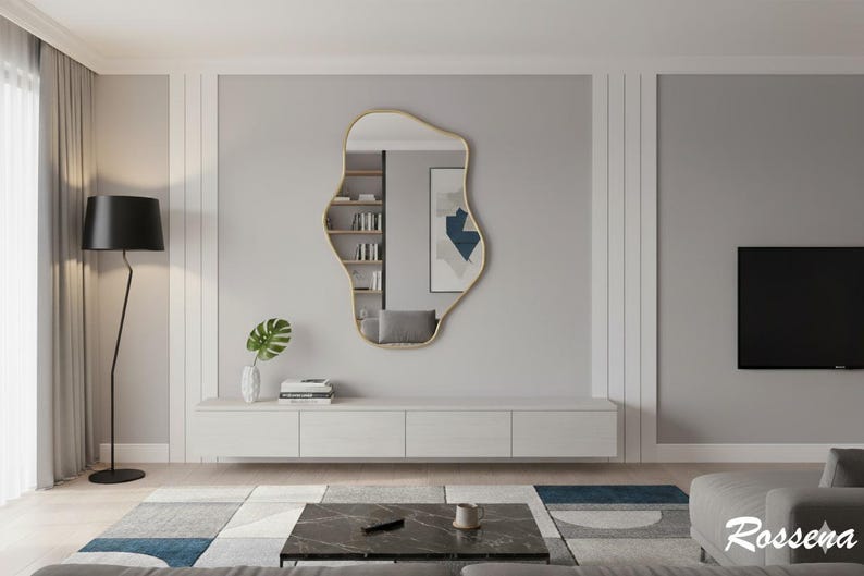 Espejo de pared asimétrico con decoración abstracta ondulada imagen 10