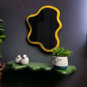 Colorful Shelf and Mirror Set , Unique Mirror, Floating Shelf, Wavy Shelf and Mirror Set. image 1