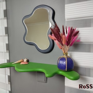 Colorful Shelf and Mirror Set , Unique Mirror, Floating Shelf, Wavy Shelf and Mirror Set. image 6