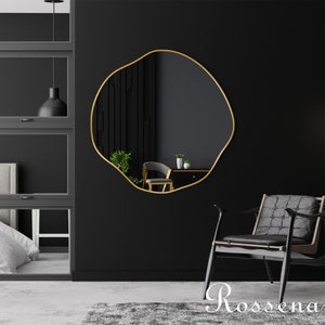 Asymetric Circular Mirror, Round Wall Mirror, Irregular Mirror, Circular Wall Mirror, image 1