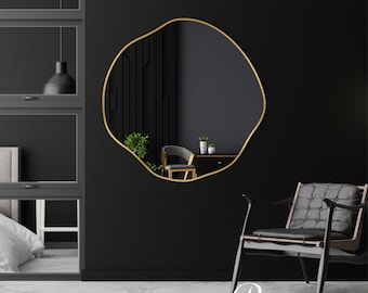 Asymetric Circular Mirror, Round Wall Mirror, Irregular Mirror, Circular Wall Mirror,