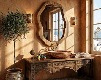 Organic Wood Mirror, Asymmetrical Bathroom Mirror, Rustic Vanity Wall Decor