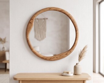 Irregular Wood Wall Mirror, Organic Modern Bathroom Vanity Mirror, Asymmetrical Statement Decor