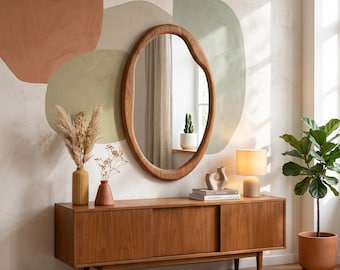 Irregular Oak Mirror, Asymmetrical Bathroom Mirror, Organic Wood Vanity Miror, Handmade Modern Wall Mirrors