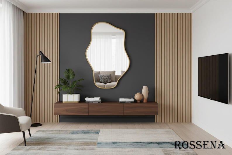 Espejo de pared asimétrico con decoración abstracta ondulada imagen 11