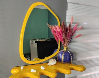 modern mirror,asymetrical mirror,,Wavy Shelf and Wavy Mirror, Unique Shelf, Curvy Shelf, Colorful Shelf, Wavy Shelf Decor and Mirror,