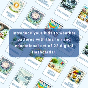 Conjunto de Flashcards de Clima | Flashcards imprimíveis com padrões e descrições de clima | Recursos para educação domiciliar e sala de aula