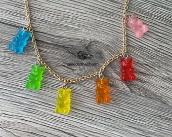 cute gummy bear/Gummibär bag chain/Taschenkette bunt or/oder pink gold