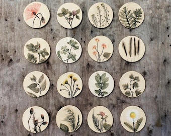 Handmade Wild Flowers Ceramic Coasters • Ceramic Round Wall Arts • Stoneware Plate Set • Christmas Table Decor • Pottery Wall Decor Plates