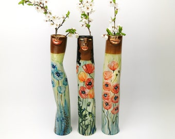 Lips Sisters Family Ceramic Bud Vases • Pottery Vases For Flowers • Handmade Stoneware Face Vase • Garden Lover Gift Idea • Boho Home Decor