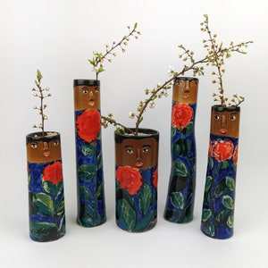 Roses Family Ceramic Bud Vases • Pottery Vases For Dried Flowers • Handmade Stoneware Face Vase • Garden Lover Gift Idea • Boho Home Decor
