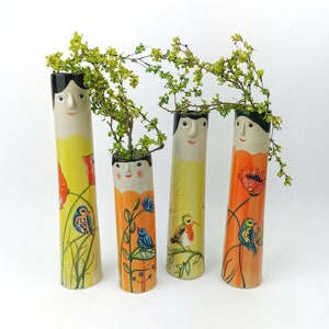 Jarrones de cerámica Sunny Family • Jarrones de cerámica para flores secas • Jarrones de gres hechos a mano • Idea de regalo para amantes del jardín • Decoración bohemia del hogar
