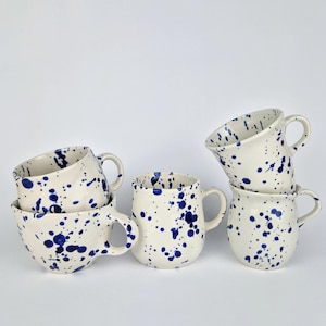 Blue Speckled Ceramic Mugs • Handmade Pottery Modern Cups • Scandinavian Stoneware Mug Set • Blue Spots Coffee Mugs • Christmas Gift Ideas