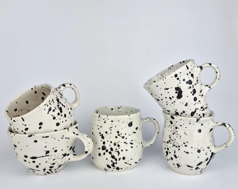 Black Speckled Ceramic Mugs • Handmade Pottery Modern Cups • Scandinavian Stoneware Mug Set • Black Spots Coffee Mugs • Christmas Gift Ideas