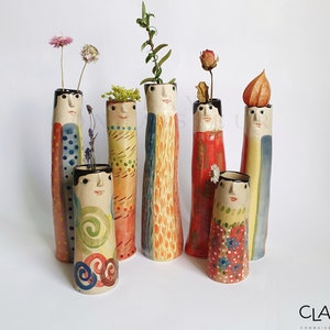 Crazy Family Ceramic Bud Vases • Pottery Vases For Dried Flowers • Handmade Stoneware Face Vases • Garden Lover Gift Idea • Boho Home Decor