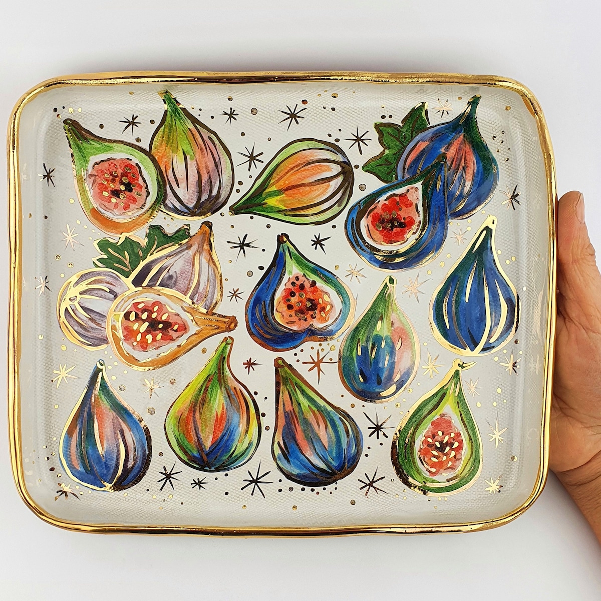 Hand-painted Gold Ceramic Fig Plate Handmade Square Serving Plate Pottery Kitchen Wall Art Christmas Table Decor Wall Decor Platter - Etsy