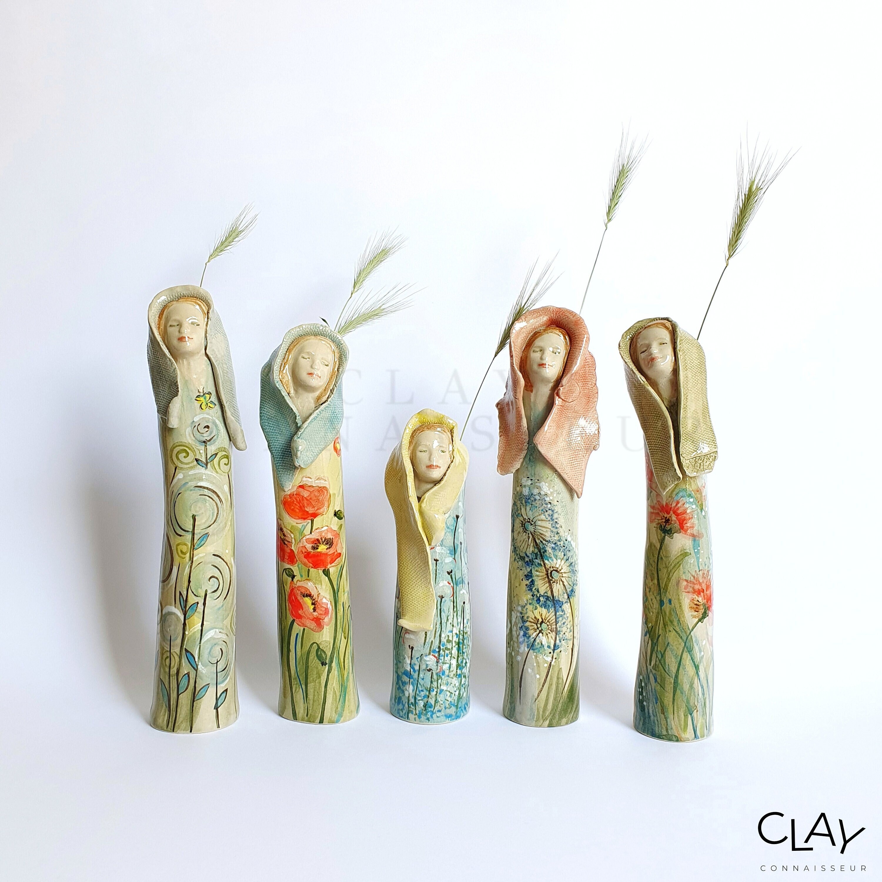 Jarrones de cerámica Country Girls • Jarrones de cerámica para flores • Jarrones de cerámica hechos a mano con caras • Idea de regalo para amantes de las plantas • Decoración del hogar bohemia y otoñal
