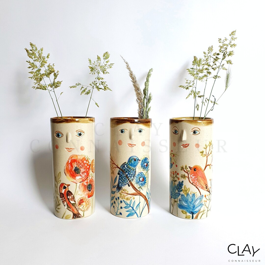 Summer Birds Family Ceramic Bud Vases • Pottery Vases for Flowers ...