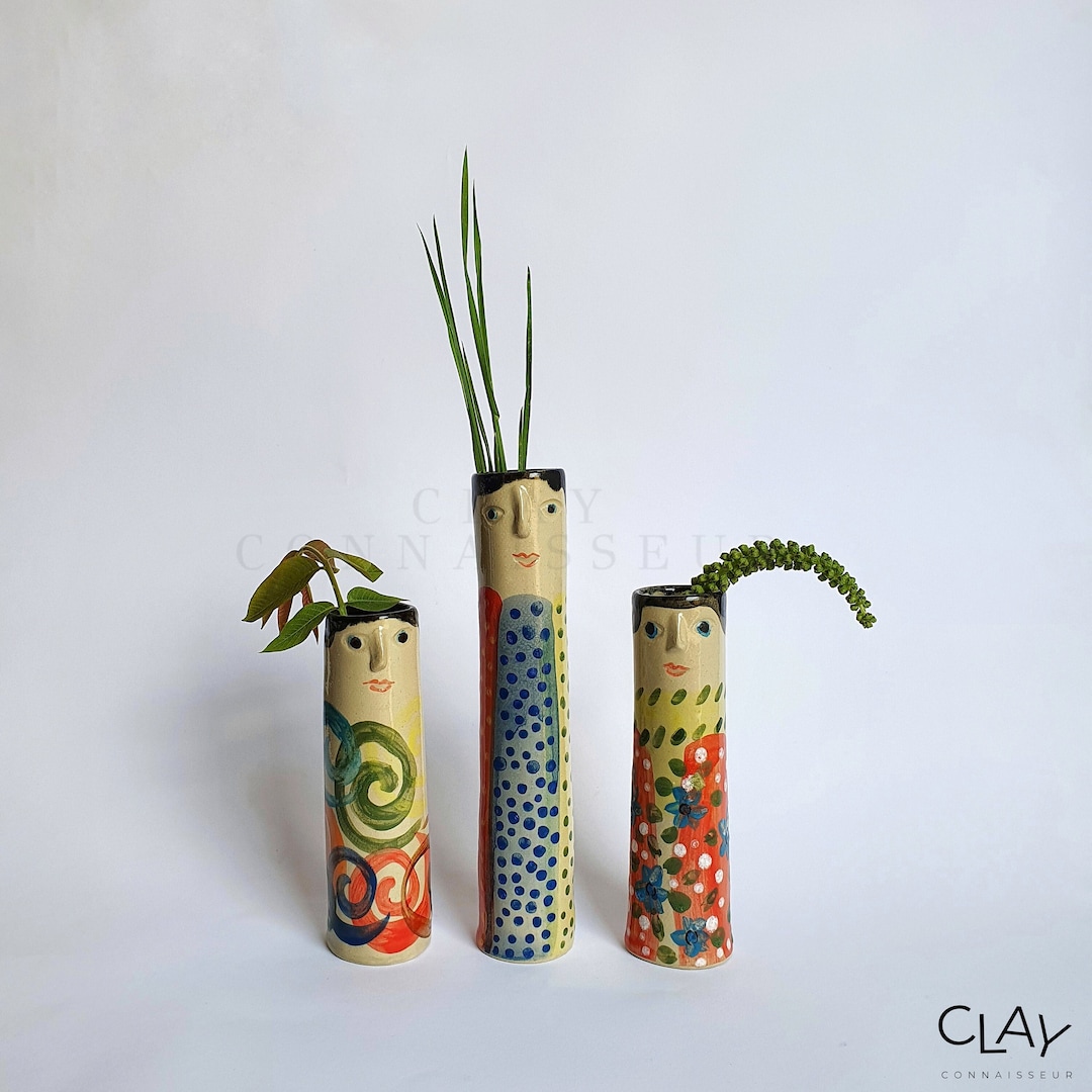 Crazy Family Ceramic Bud Vases Pottery Vases for Dried Flowers Handmade