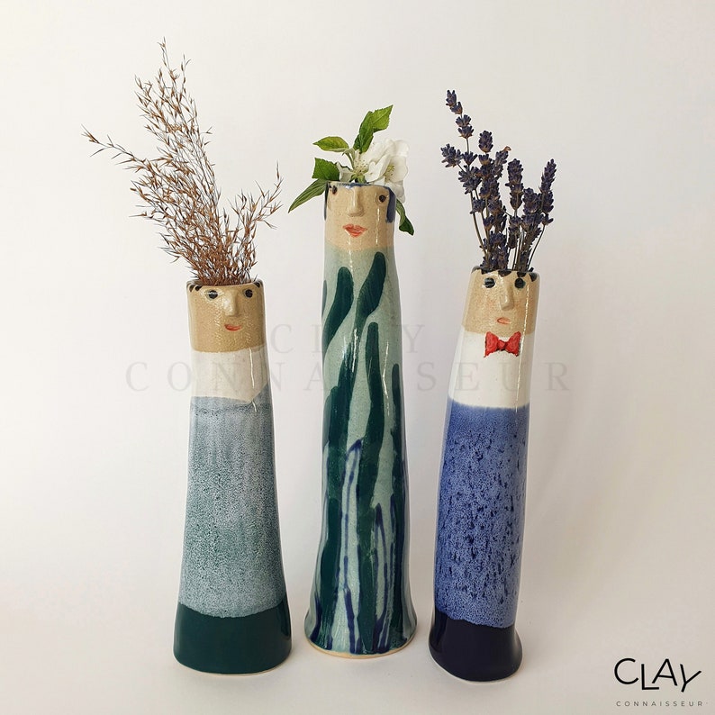 Mom With Sons Ceramic Bud Vases • Pottery Vases for Dried Flowers ...