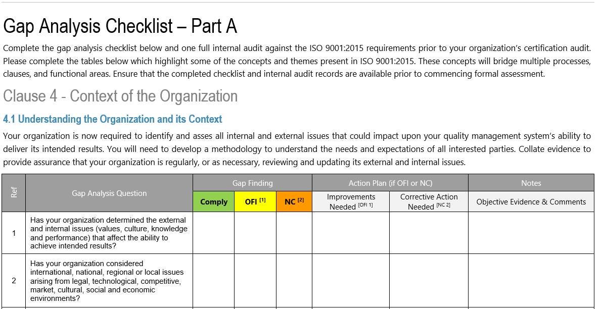 ISO 9001:2015 Gap Analysis Checklist - Etsy