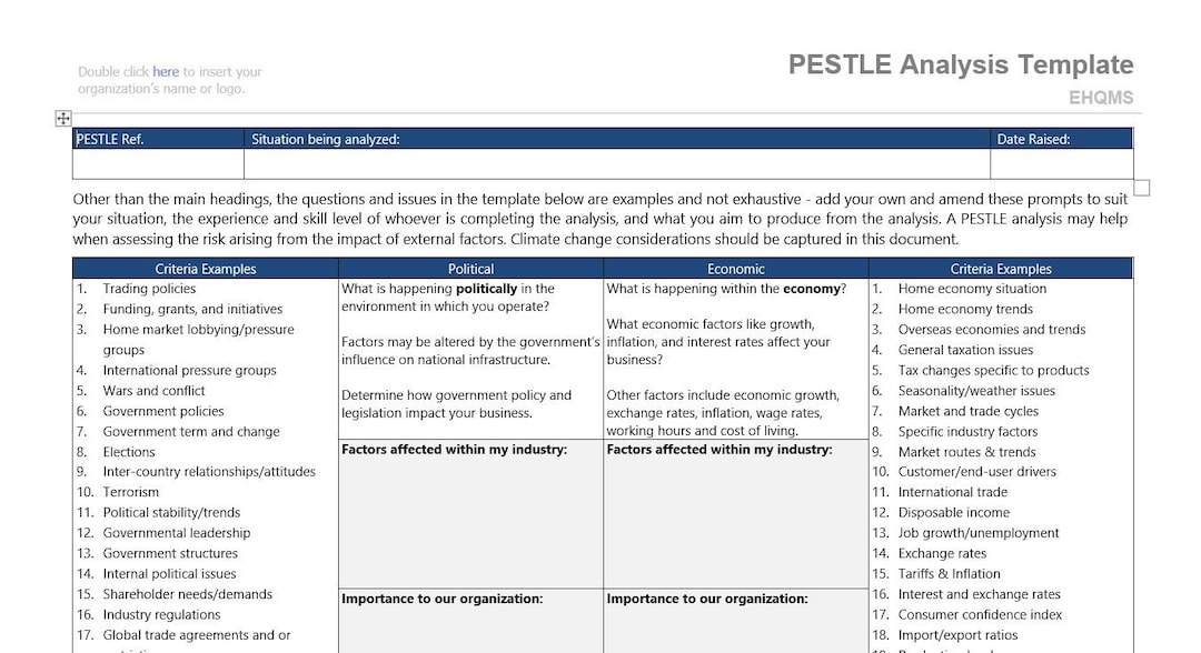 Draft Pestle Matrix.pdf PESTLE Analysis Template | Strategic Planning Worksheet - Etsy