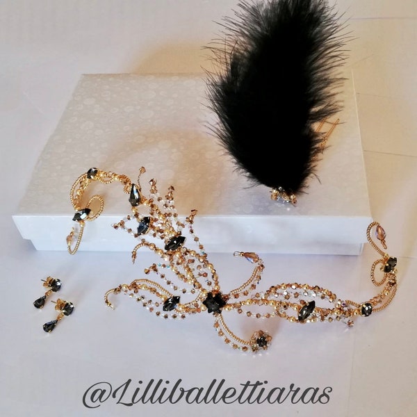 Satanella ballet side hairpiece +earrings + feathers Professional Ballet Hairpiece ready for shipping