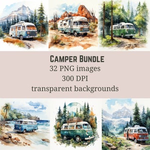 Pacote de clipart de campista em aquarela | Uso Comercial | Imagens PNG | 300 DPI | Fundo Transparente | Campista feliz | Acampar | Natureza Clipart