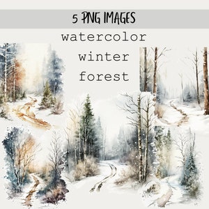 Watercolor Winter Forest Clipart Nature Wedding Invitation Art Winter Wonderland Clipart Bundle Christmas Clipart Bundle Snow Forest Clipart