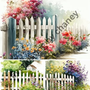 25 Watercolor Garden Fence Digital Art | PNG | Commercial Use | 300 DPI