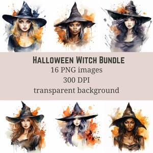 Watercolor Halloween Witch Clipart | PNG | Commercial Use | 300 DPI | Transparent Background | Halloween Vintage Clipart | Witchy Clipart