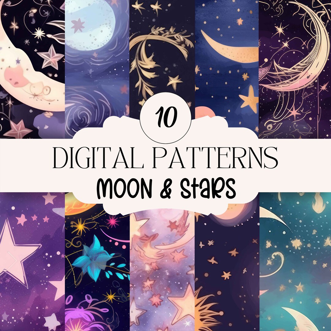 10 Moon and Stars DIGITAL Paper, Seamless Pattern Design, Sublimation ...