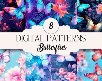 8 butterfly DIGITAL Papers, Seamless Pattern design, Sublimation, Sublimation File, repeating pattern, Fabric pattern, digital download