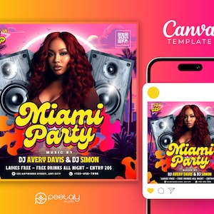 Editable Club Flyer Template For Canva, DIY Event Flyer, Party Flyer, Digital Birthday Flyer, DJ Party Invite for Social Media, Instagram